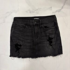 Express Black Distressed Denim Skirt